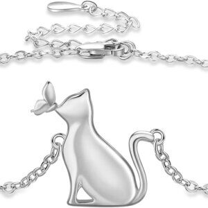 Cat Bracelet Sterling Silver Cat Chain Bracelet Gift for Women